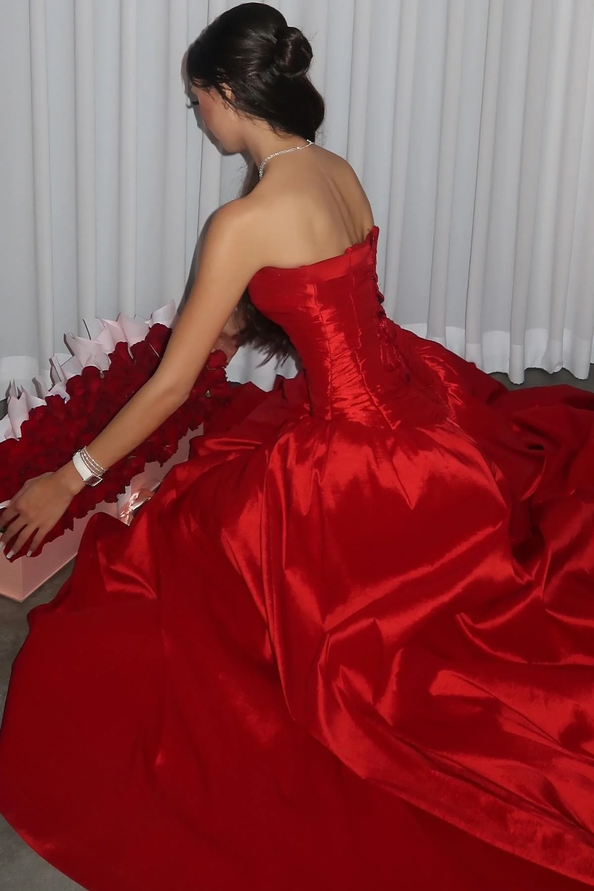 Charming Princess A Line Strapless Red Long Party Evening Dress