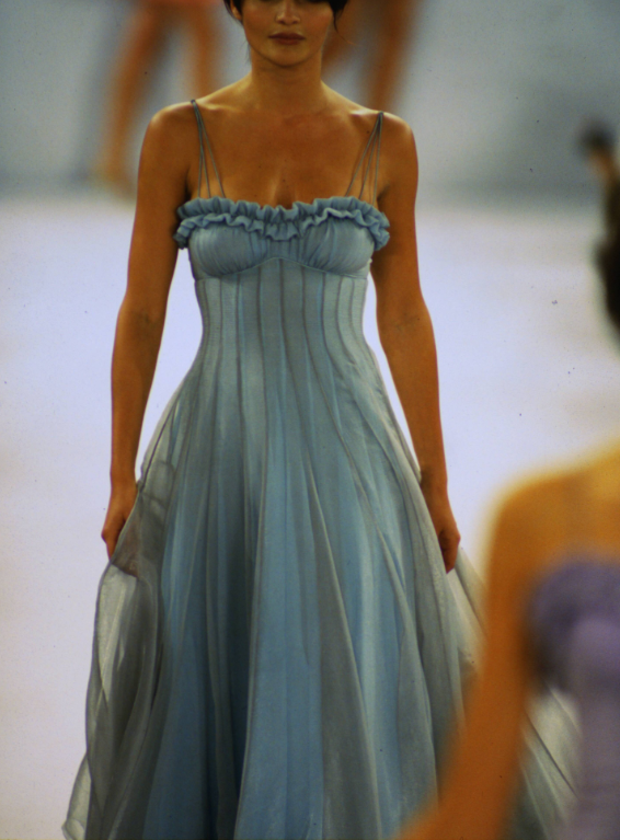 Vintage Blue Tulle A Line Party Gown,Spaghetti Straps Prom Evening Dress