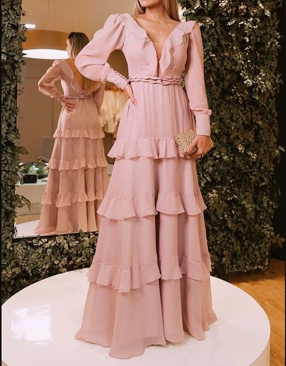 Elegant A-line Long Sleeves Prom Dress,Wedding Guest Outfit