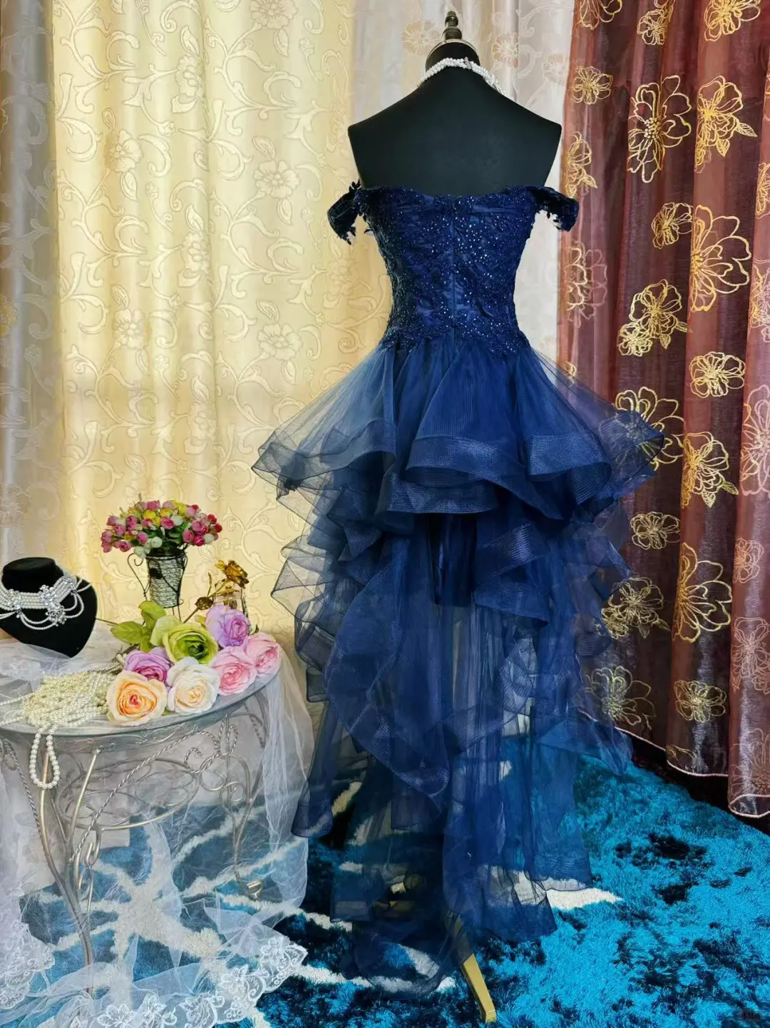 Vintage Navy Blue Tulle Appliques A Line Short Homecoming Dress Off The Shoulder 19th Birthday Outfits