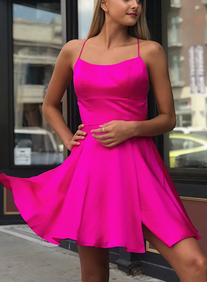 Sexy Short Backless Spaghetti Straps Fuchsia Homecoming Dress