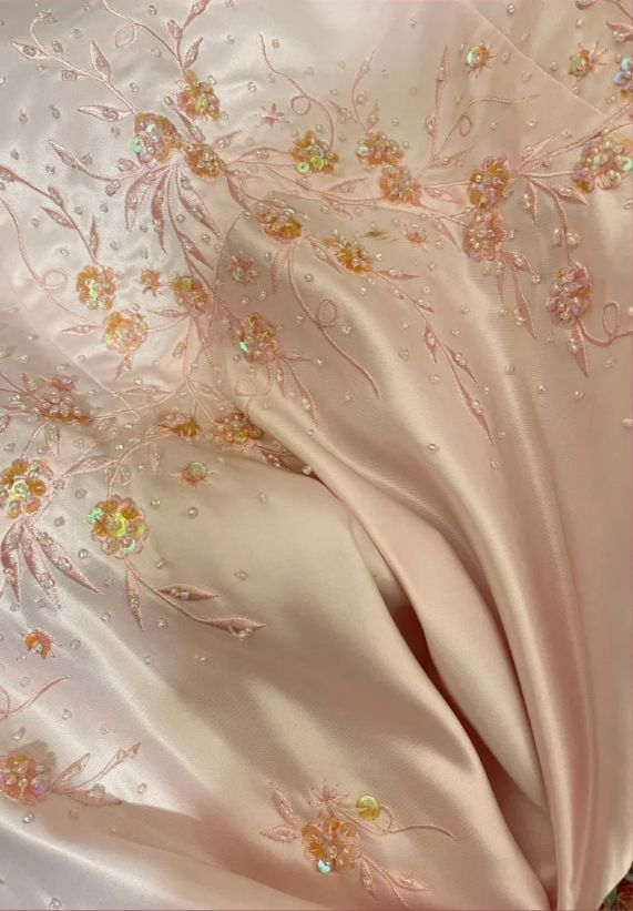 Classy Pink Strapless Satin Sequin Beaded Long Mermaid Evening Dress Party Gown