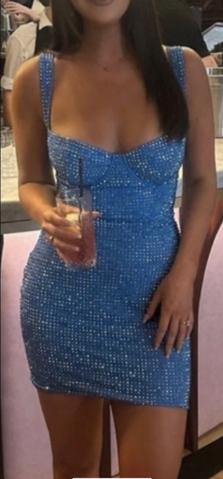 Gorgeous Spaghetti Straps Blue Sweetheart Neck Sheath Short Birthday Dress Formal Homecoming Dress