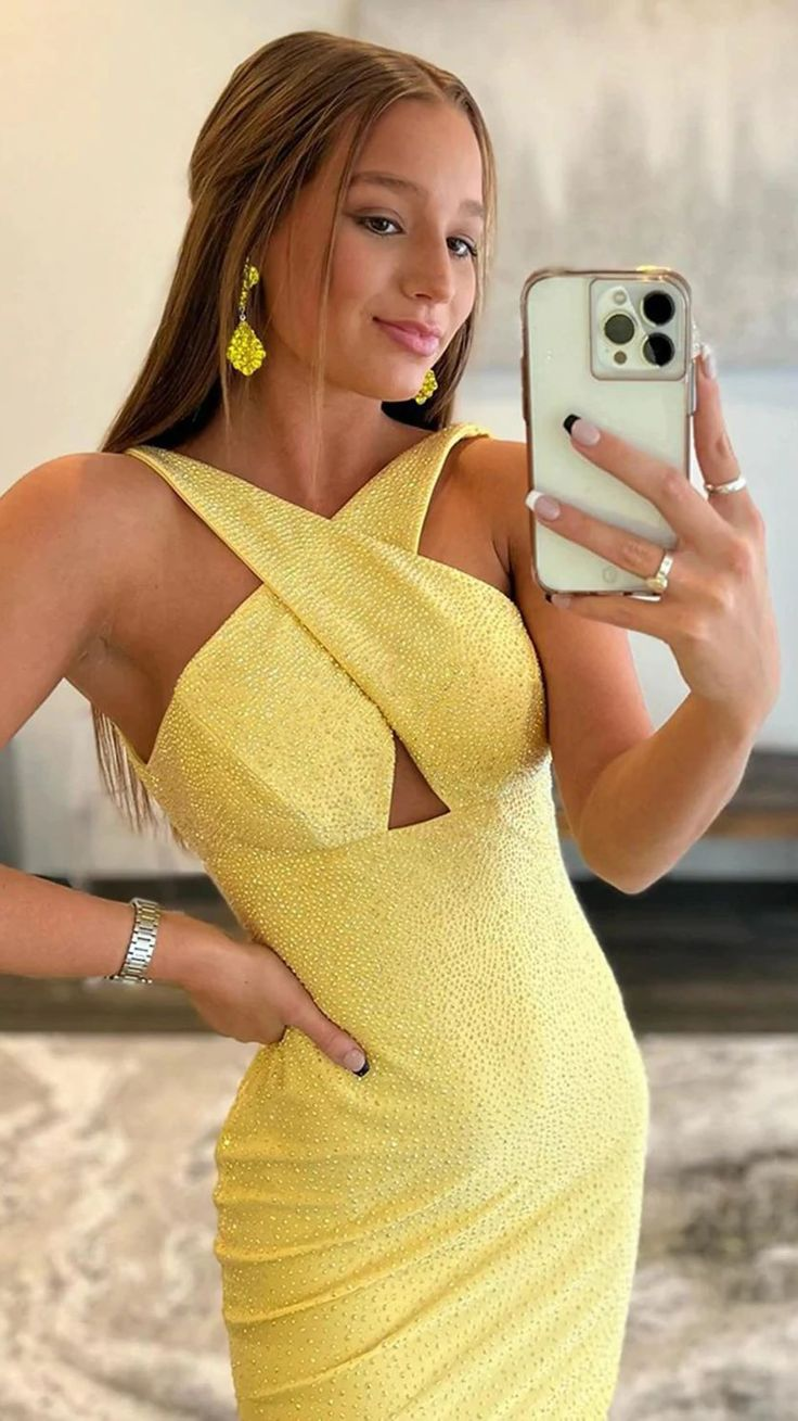Luxurious Yellow Backless Mermaid Prom Dress,Yellow Evening Dress