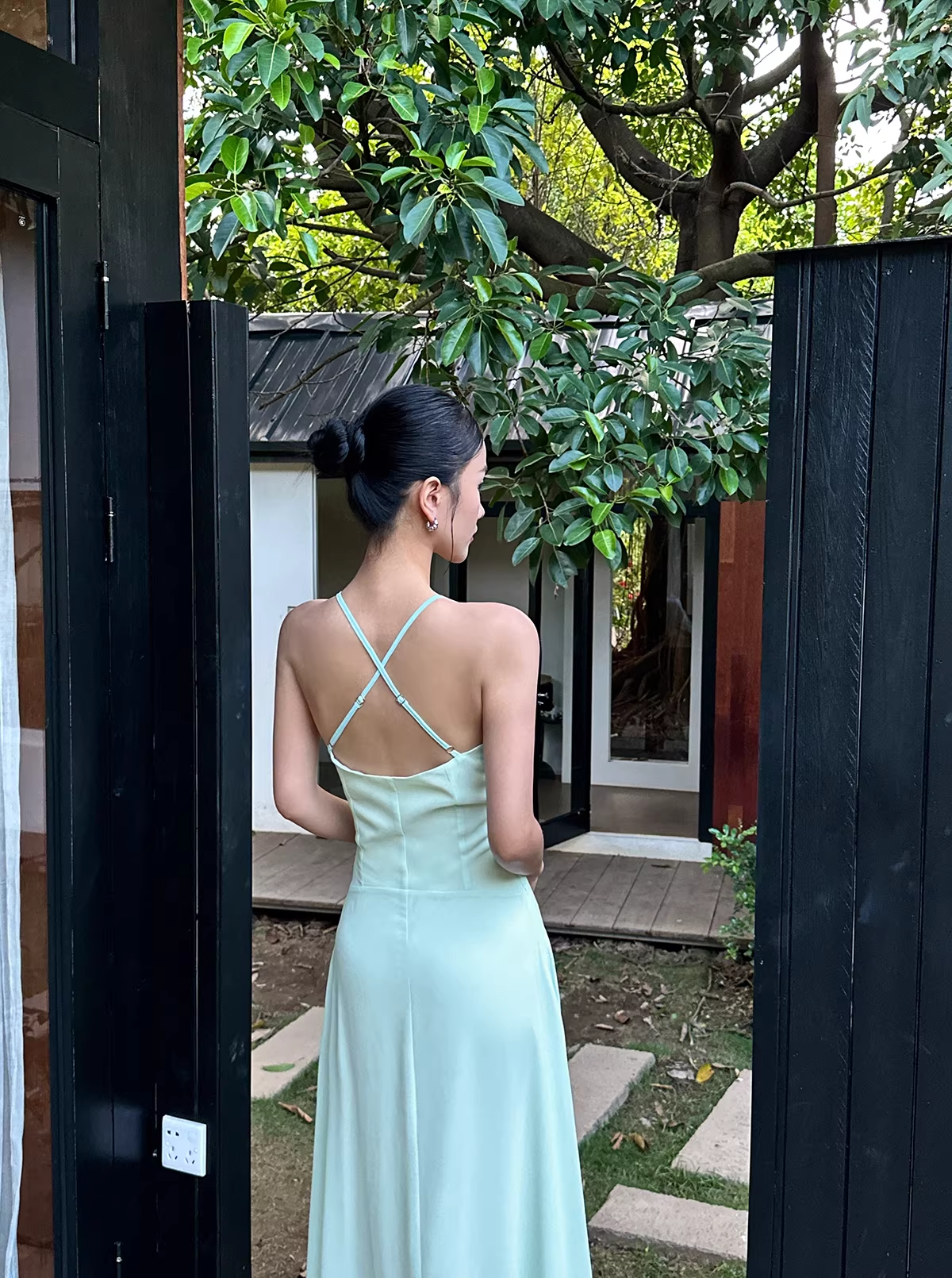Simple Spaghetti Straps V Neck Green Chiffon A Line Long Party Dress Evening Dress