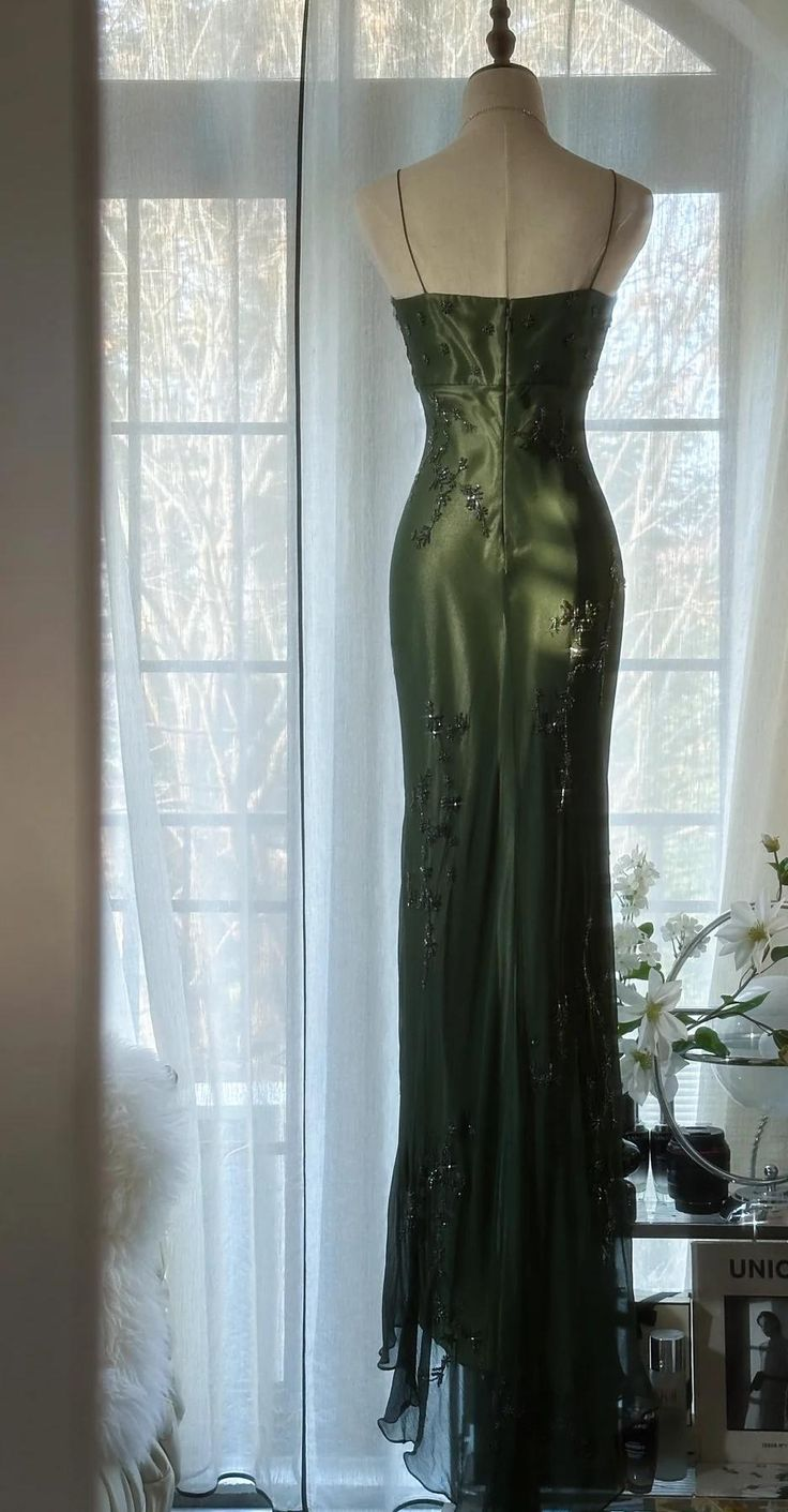 Vintage Dark Green Halter Chiffon Beaded Prom Dress,Mermaid Party Evening Dress