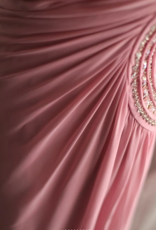 Pretty Pink Chiffon Beaded Mermaid Long Party Dress Evening Gown