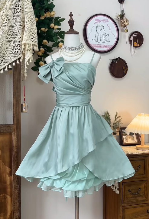 Classy Light Green Spaghetti Straps A Line Homecoming Dress Cocktail Dress