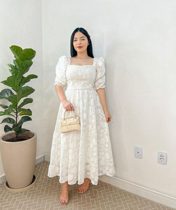 Retro Style White Square Neckline Lace Prom Dress,A-line Prom Gown