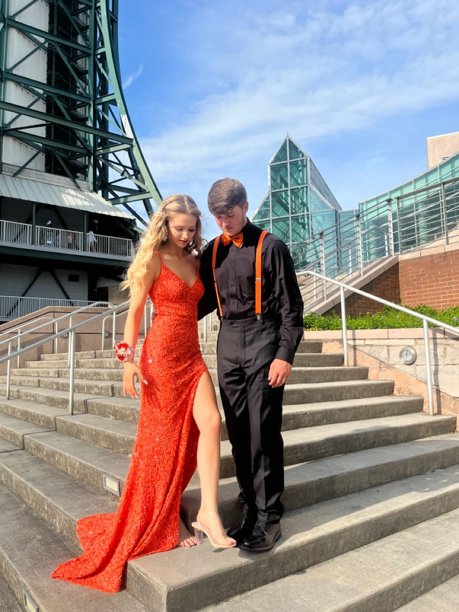 Sexy Orange Mermaid Side Slit Long Prom Dress