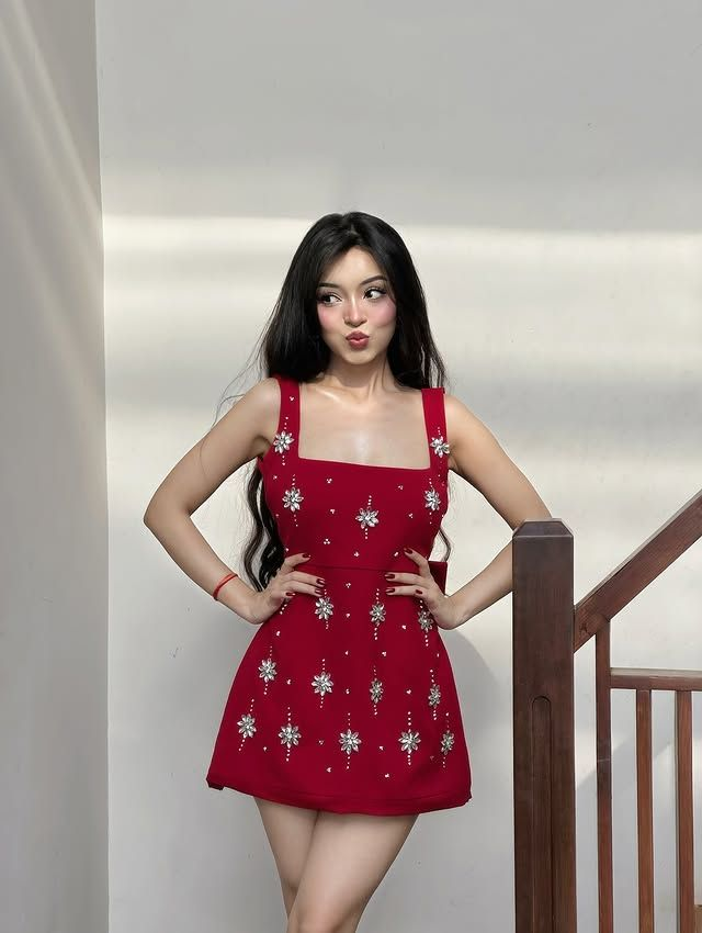 Fashion Square Neck Red Satin Beaded Short Party Dress Formal Graduation Homecoming Dress