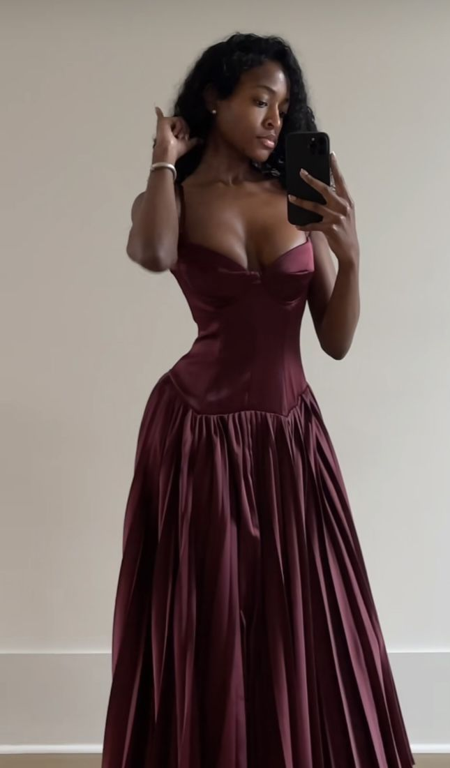 Vintage Burgundy A Line Party Prom Dress,Spaghetti Straps Satin Evening Gown