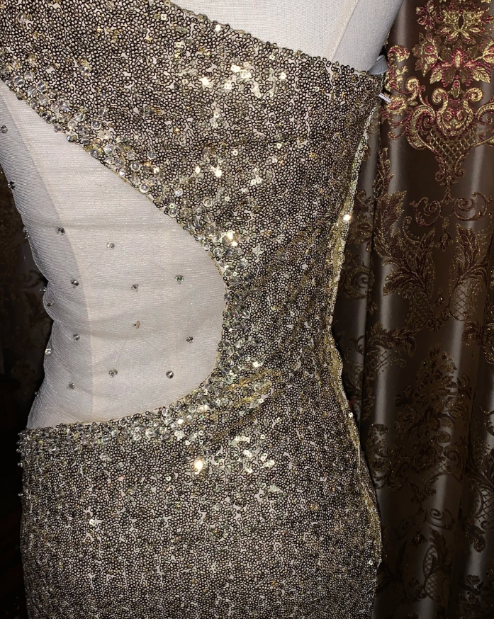 Sparkly Gold One Shoulder Sequin Mermaid Evening Dress Long Party Gown