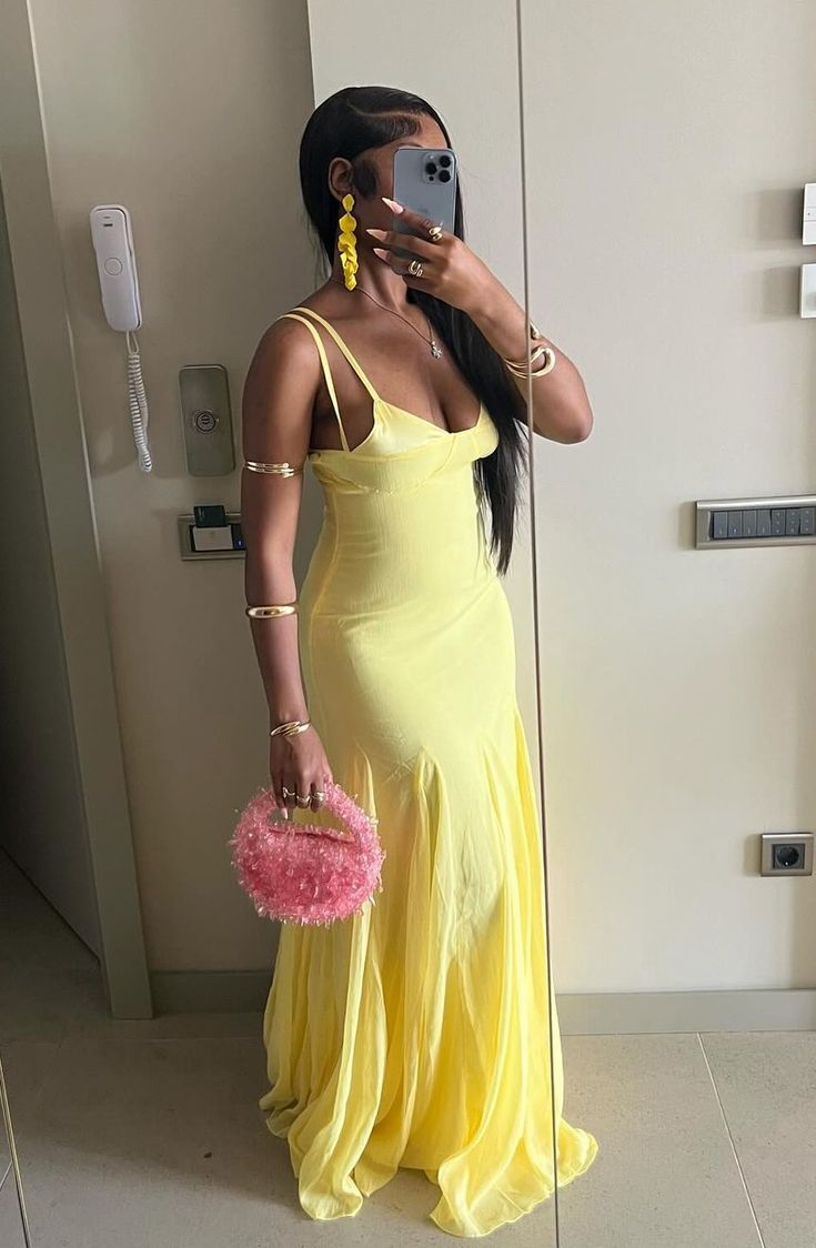Sexy Spaghetti Straps Yellow Tulle Chiffon Prom Dress A Line Party Dress