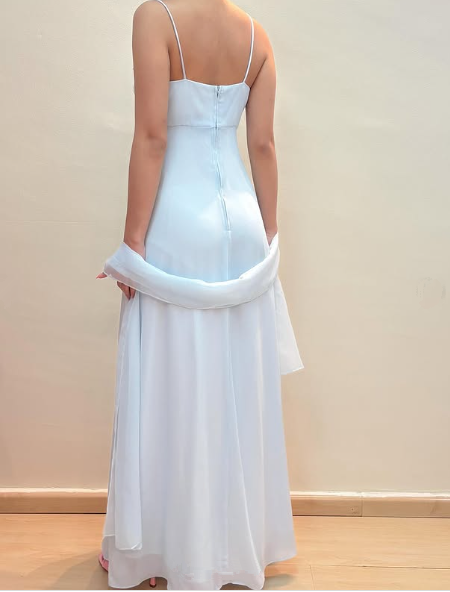 Pretty Light Blue Chiffon Applique Evening Dress,Straps Party Prom Gown