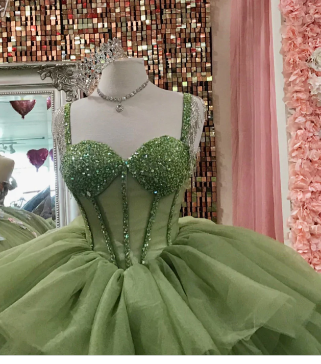 Sage Green Corset Ball Gown Ruffles Dress