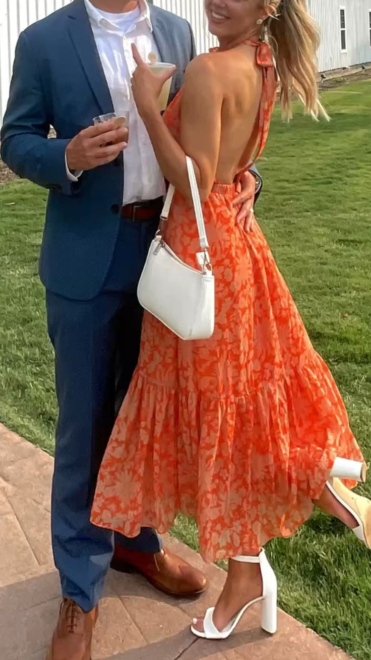 Orange A-line Backless Print Party Dress,Summer Dress