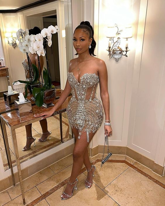 Luxurious Beaded Champagne Party Dress Short Sexy Club Dress