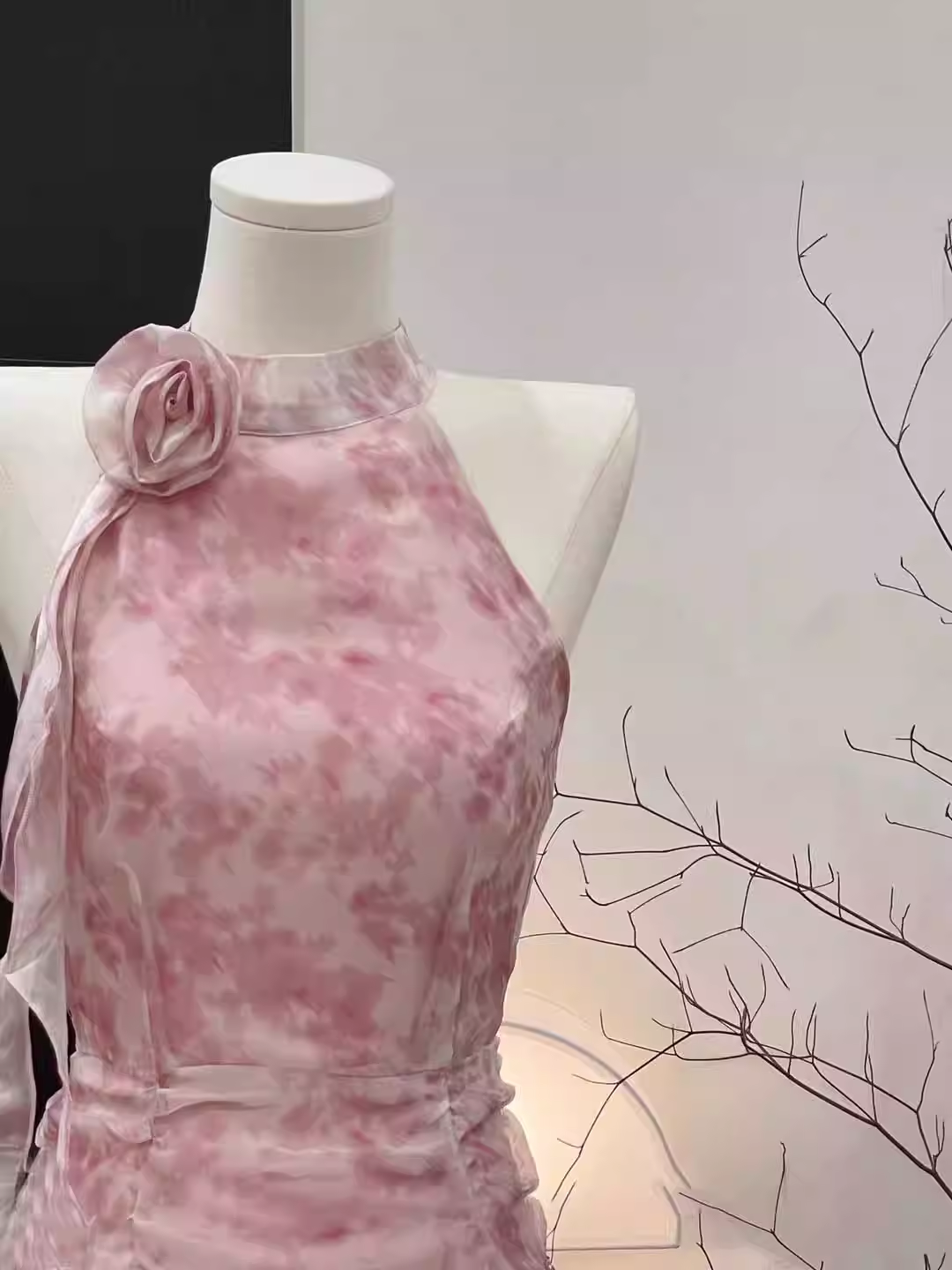Sexy Halter Pink Floral Chiffon Holiday Dress Birthday Outfits