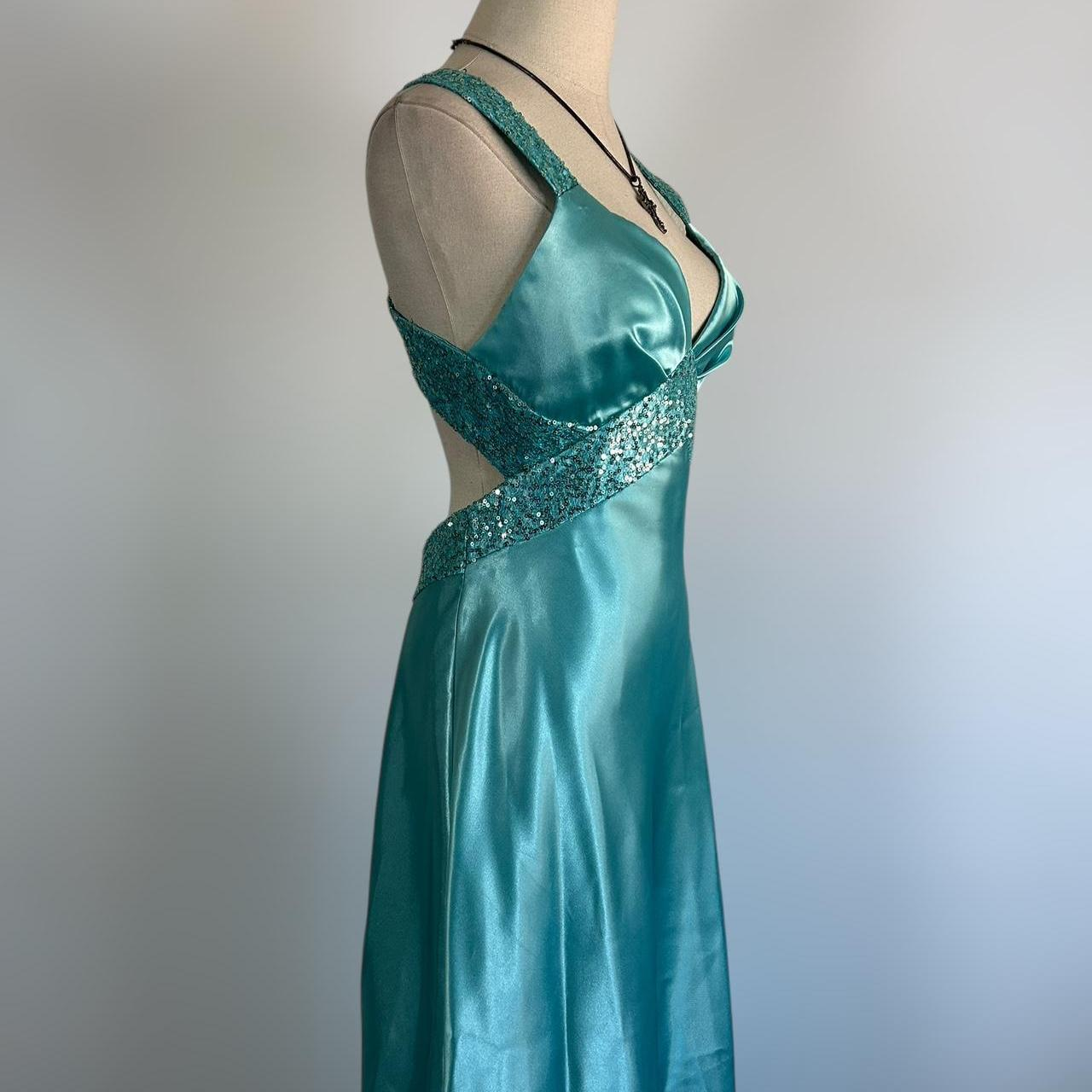 Gorgeous Blue Satin Sequins Backless Party Prom Dress,Formal Evening Dress