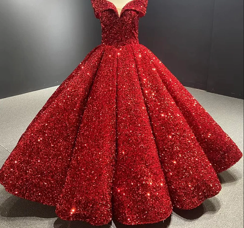 Royal blue sequin prom ball gown sweet 16 dress off the shoulder princess Quince dress