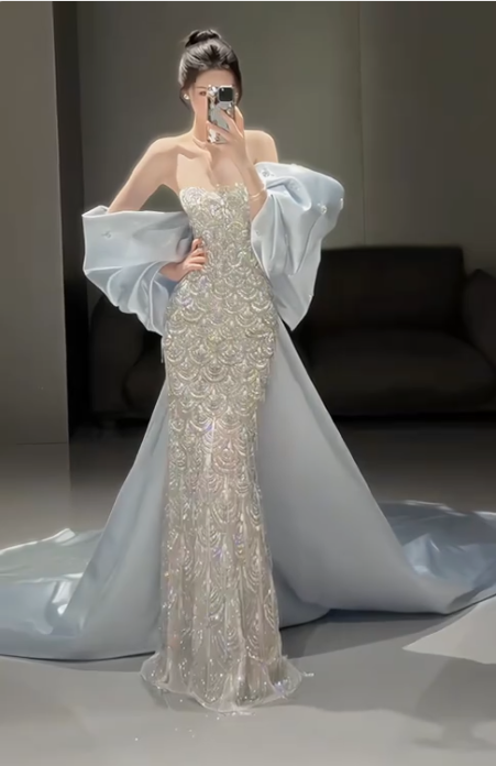 Sparkly Mermaid Sequins Beaded Mermaid Evening Dress,Long Prom Dress Wedding Dress