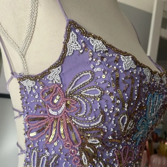 Gorgeous Spaghetti Straps Beaded Lilac Cocktail Dress Formal 8th Grade Homecoming Dress
