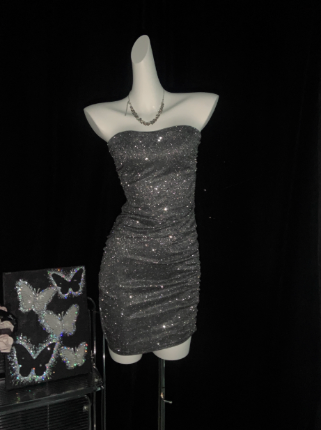 Simple Strapless Silver Sheath Short Homecoming Dress Cocktail Dress