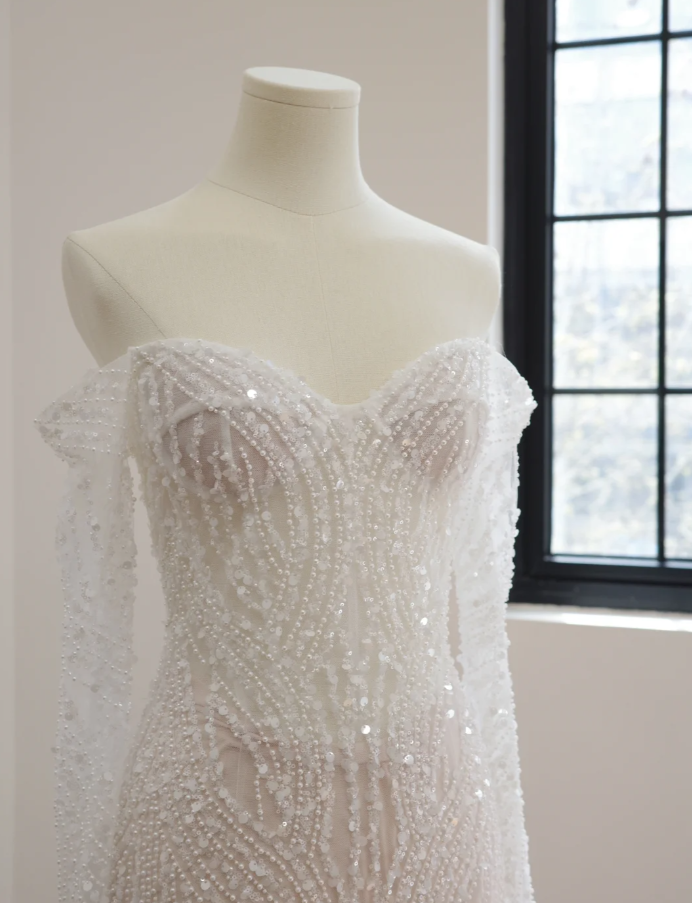 Shiny White Off The Shoulder Sequin Beaded Mermaid Long Party Dress Birthday Prom Dresses