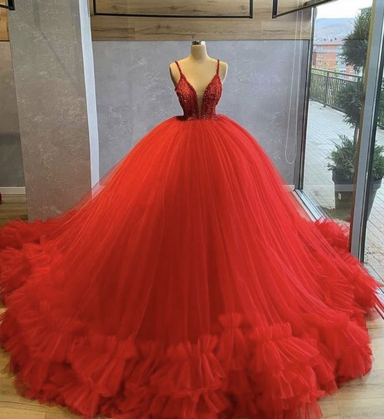 Amazing Spaghetti Straps Beading Bodice Tulle Ball Dress
