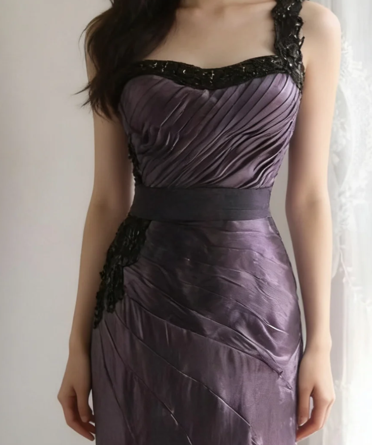 Unique One Shoulder Purple Satin Pleated Tulle Appliques Long Party Dress Birthday Prom Dress