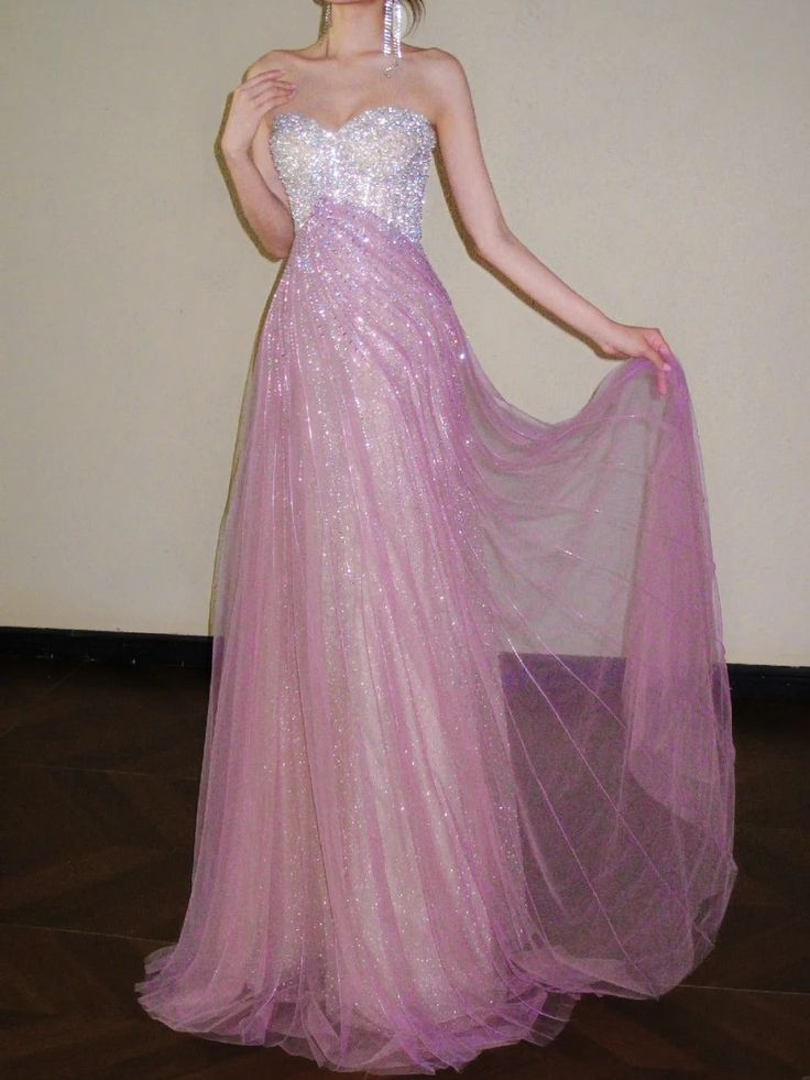 Shiny Pink Strapless Tulle Beaded Mermaid Long Birthday Party Dress Evening Gown