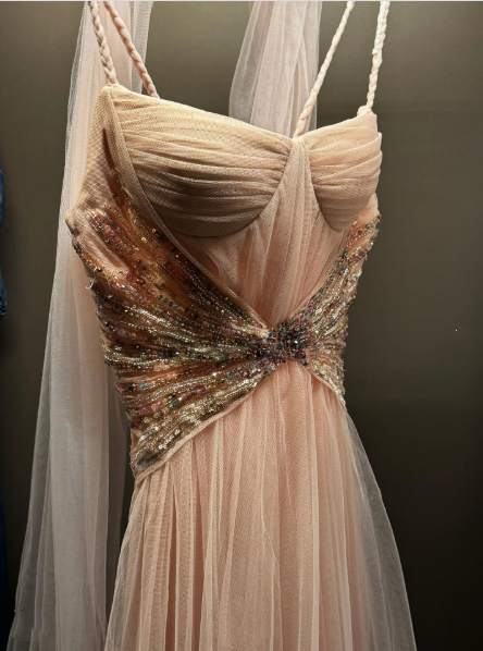Charming Pink Tulle Beaded Long Party Dress Formal Wedding Guest Dress