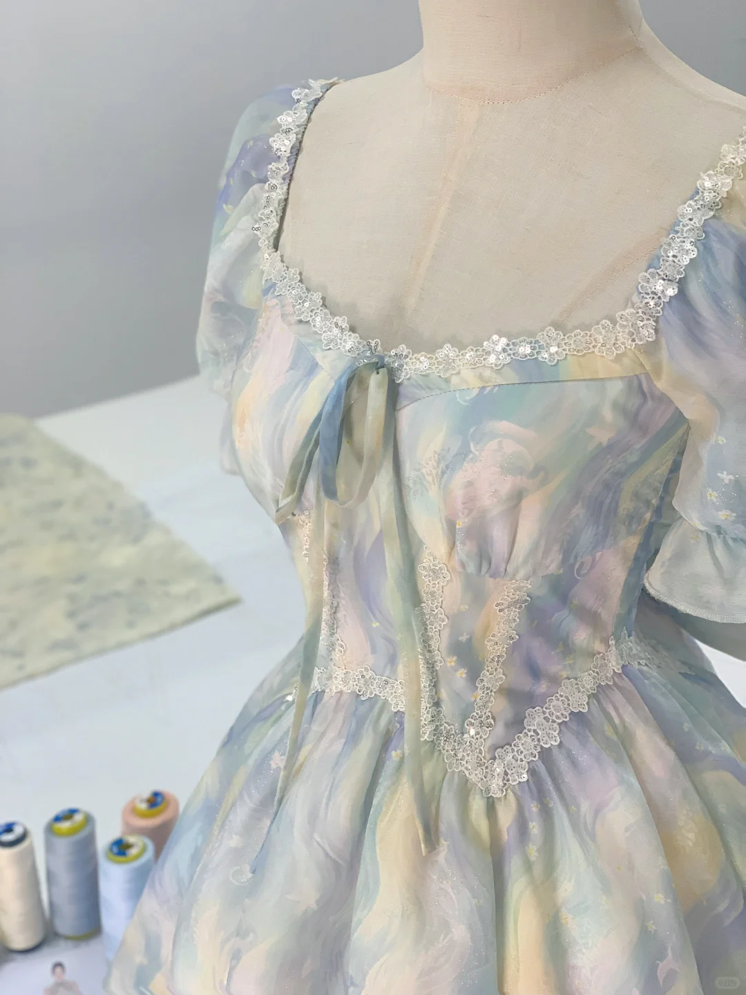 Pretty Blue Chiffon Lace A Line Birthday Outfits Formal Graduation Homecoming Dress