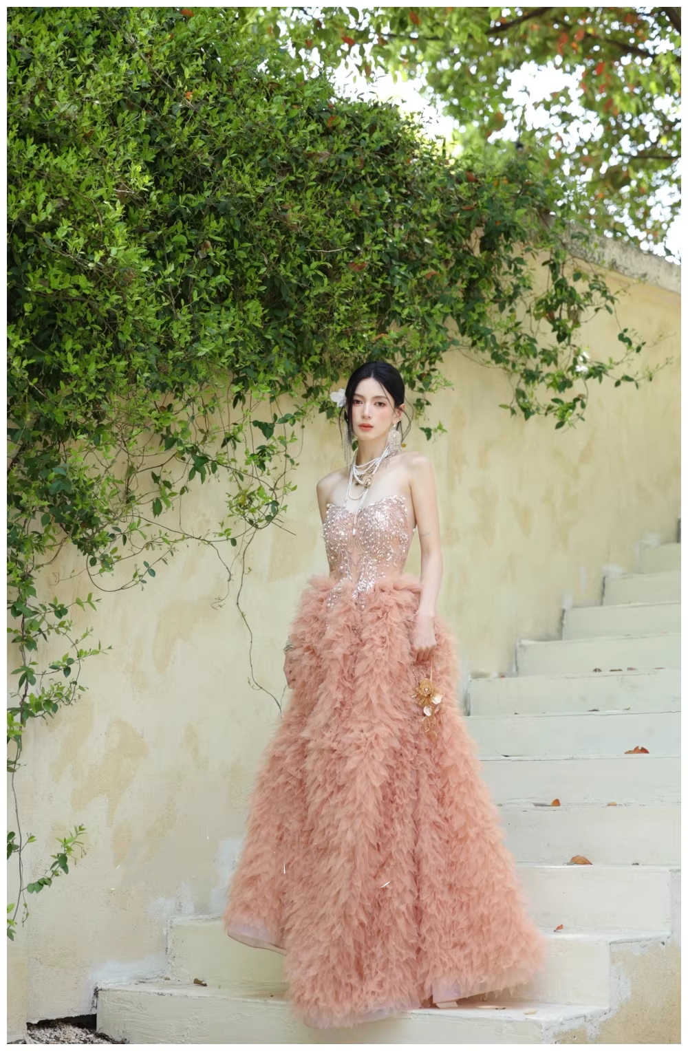 Gorgeous Strapless Pink Tulle Beaded A Line Birthday Prom Dress Evening Dresses