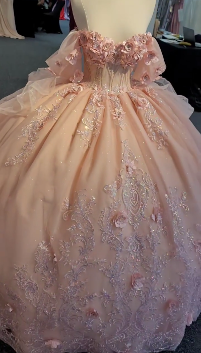 Charming Pink Off The Shoulder Tulle Sequin Appliques Princess Quinceanera Dress Sweet 17 Dress