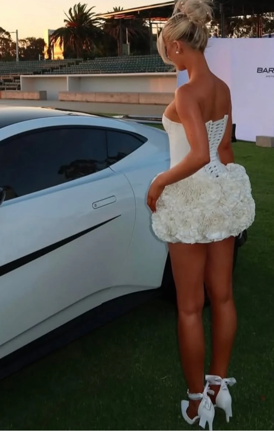 Unique White Strapless Satin Pleated Homecoming Dress Cocktail Dress