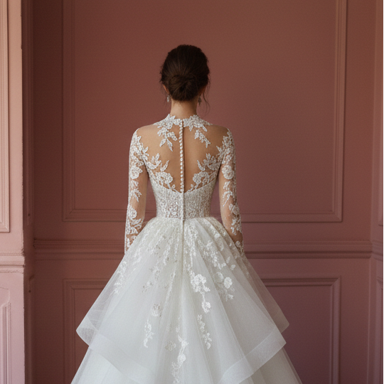 Layered Wedding Dress Organza Ball Long Gown Classic Fashion