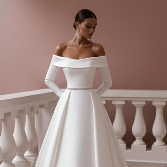 Long Bow Detail Wedding Dress Backless Satin Formal Gown