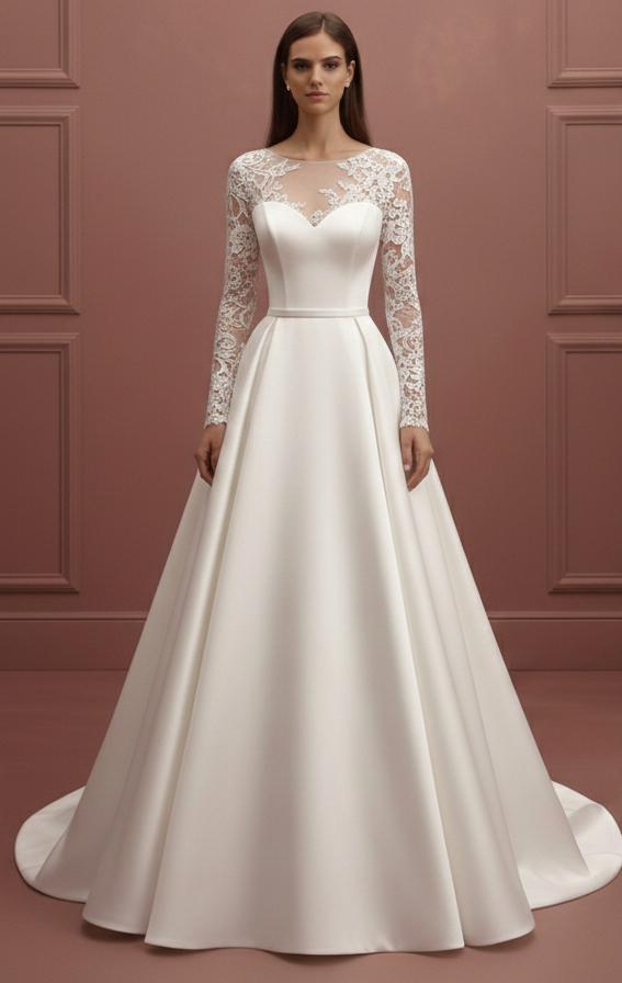 Long Open Front Sleeve Wedding Dress Unique Modern Style