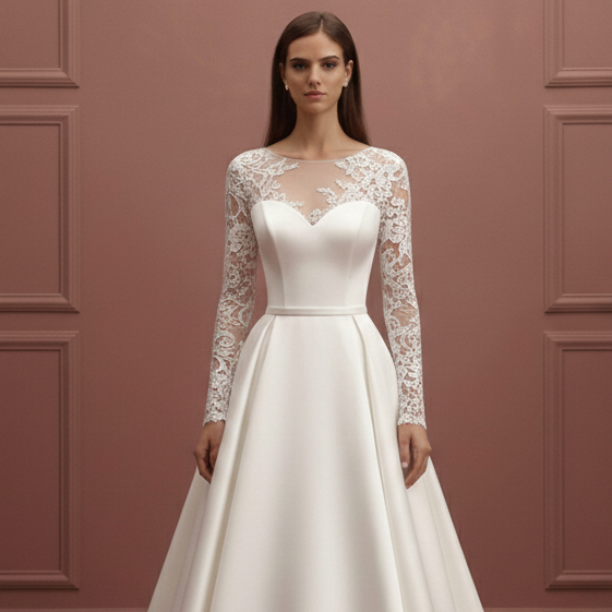 Long Open Front Sleeve Wedding Dress Unique Modern Style