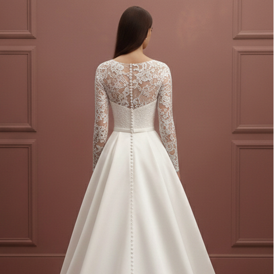 Long Open Front Sleeve Wedding Dress Unique Modern Style
