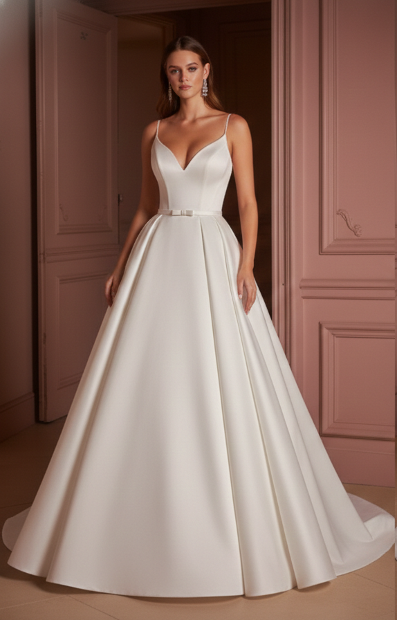 Long Plain Puffy Wedding Dress Layered Tulle Classic Gown