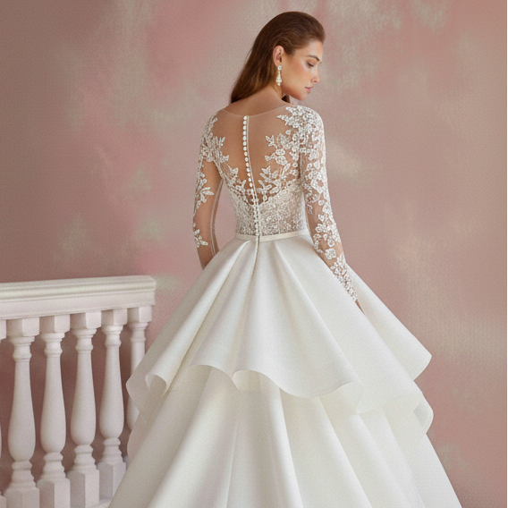 Long Romantic Tulle Wedding Dress Heart Neckline Princess