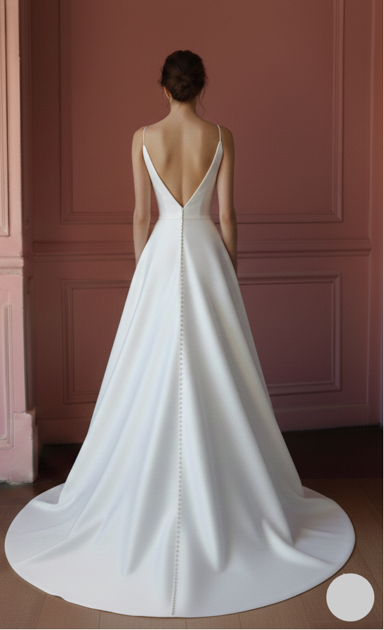 Long Slit Satin Wedding Dress Classic Spaghetti Strap Style