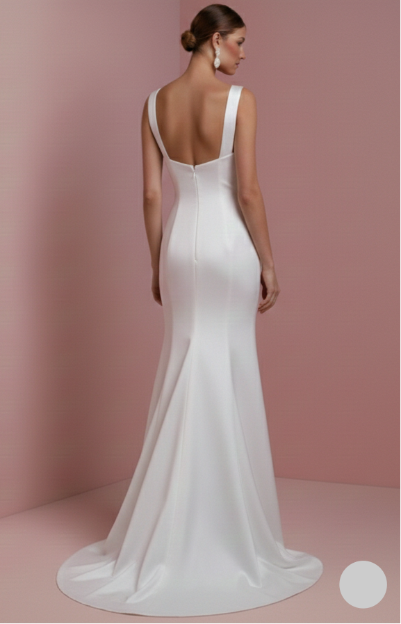 Long Square Neck Wedding Dress Thick Strap Satin Classic