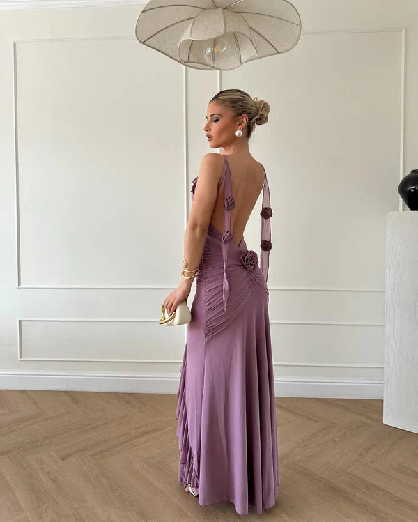 Simple Purple Chiffon Mermaid Ruffles Evening Dress Party Dress