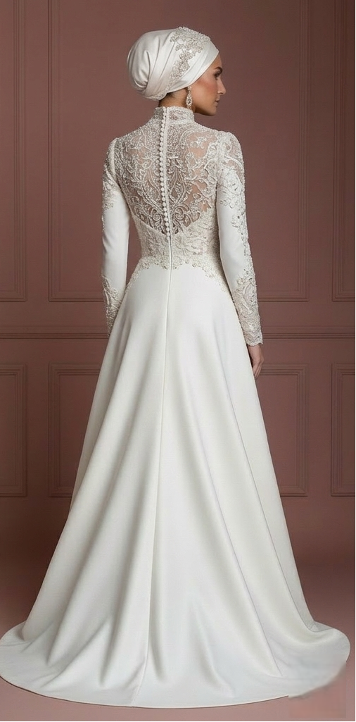 Luxury Couture Hijab Bridal Gown Designer Modest Style Wedding Dress Muslim