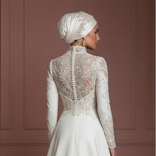 Luxury Couture Hijab Bridal Gown Designer Modest Style Wedding Dress Muslim