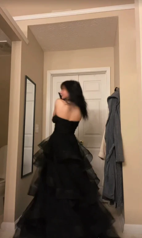 Black Rufflue Prom Dress Long Prom Dress Sweetheart Eveninng Dress